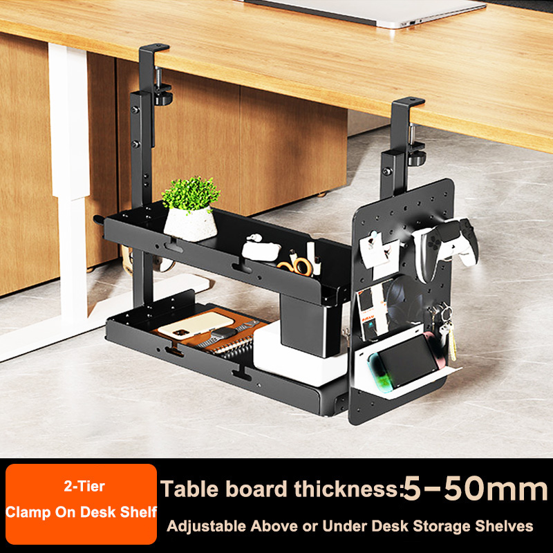 Desk Setup Organizer - Clamp-on 14 inch Above Below Desk