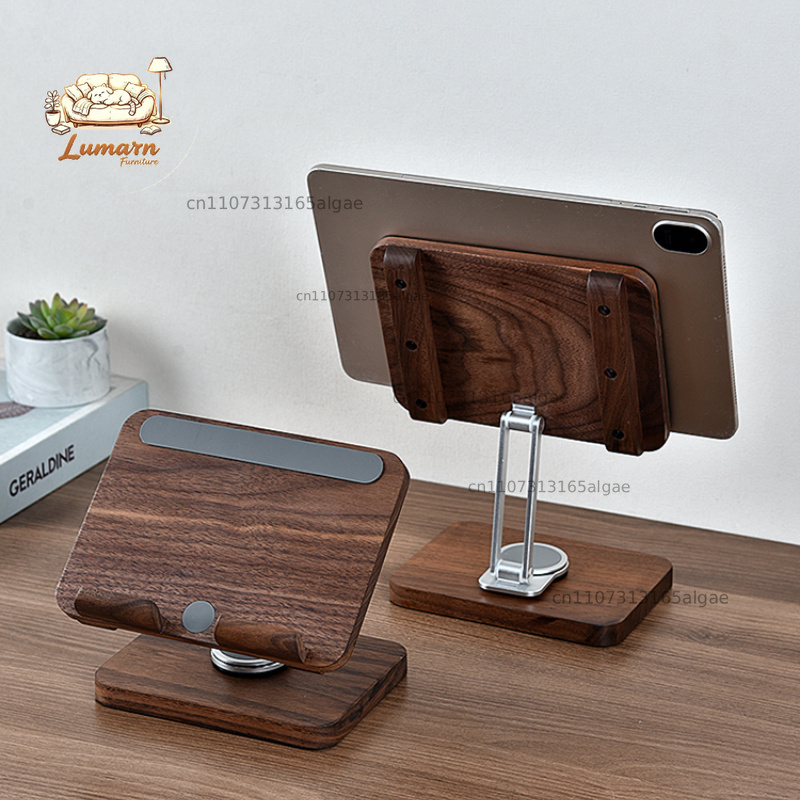 Desk Setup With Ipad - Black Walnut iPad Stand with 360°