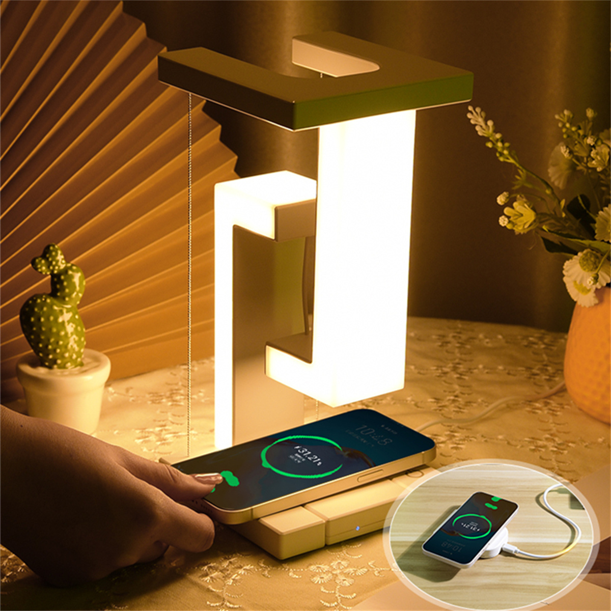 Led Desk Light Usb - Floating Desk Lamp With Wireless Charger,