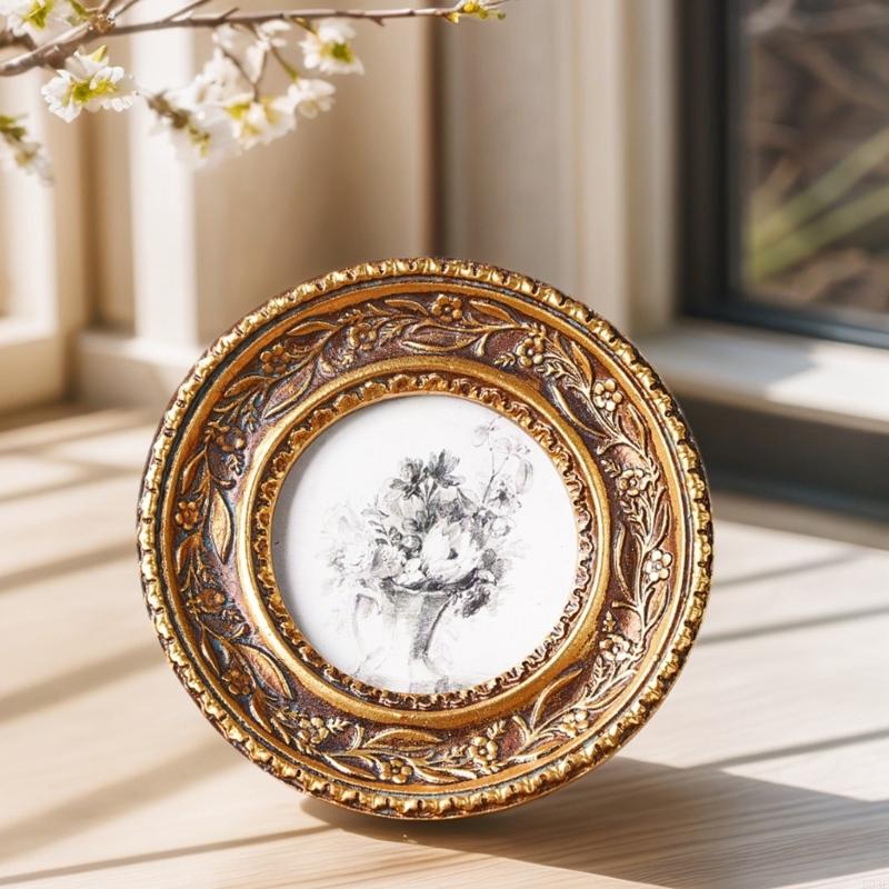 Antique Bronze Gold Round Phot - Desk Setup Photo recension och pris