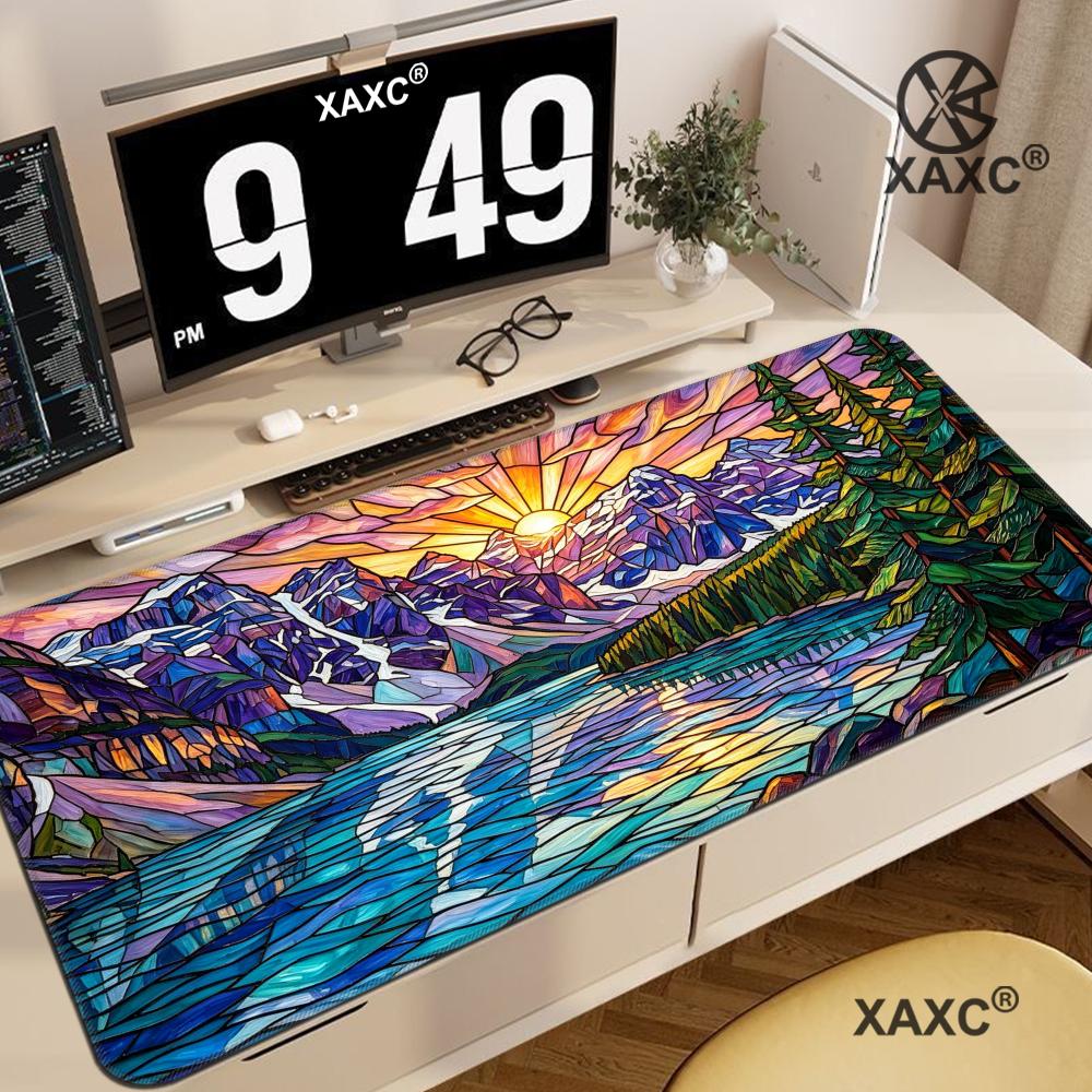 Stained Glass Mountain Desk Ma - Desk Setup Natural recension och pris