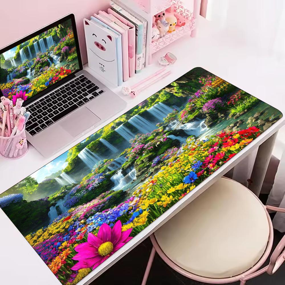 Colorful Flower Waterfall Scen - Desk Setup Natural recension och pris