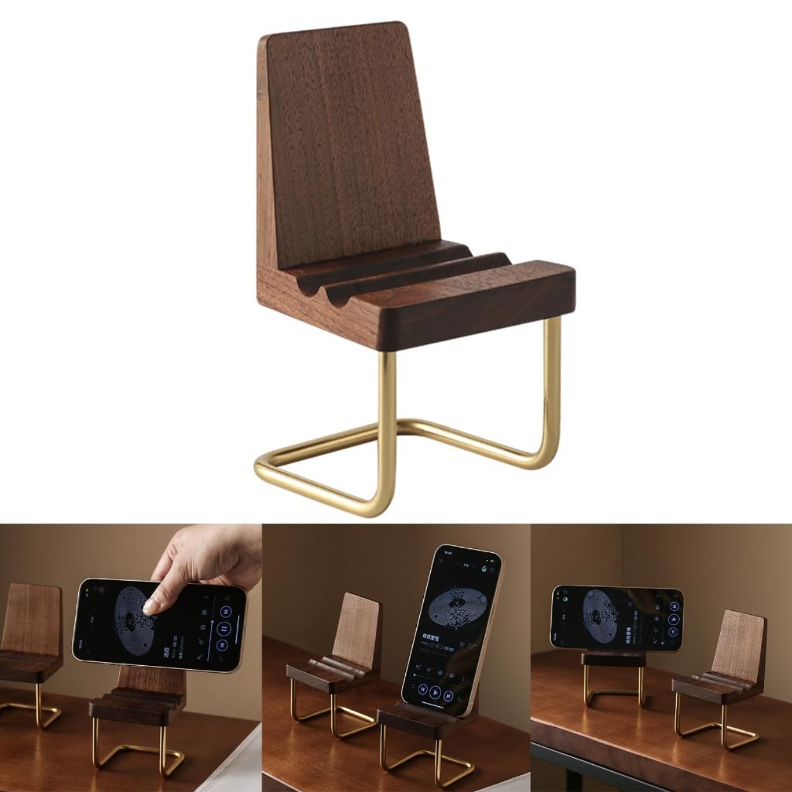 Wooden Phone Stand Walnut Desk - Desk Setup Natural recension och pris